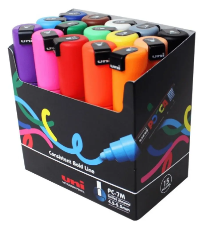 Uni-ball POSCA PC-7M Broad Bullet Tip Paint Marker – Set of 15 Colors